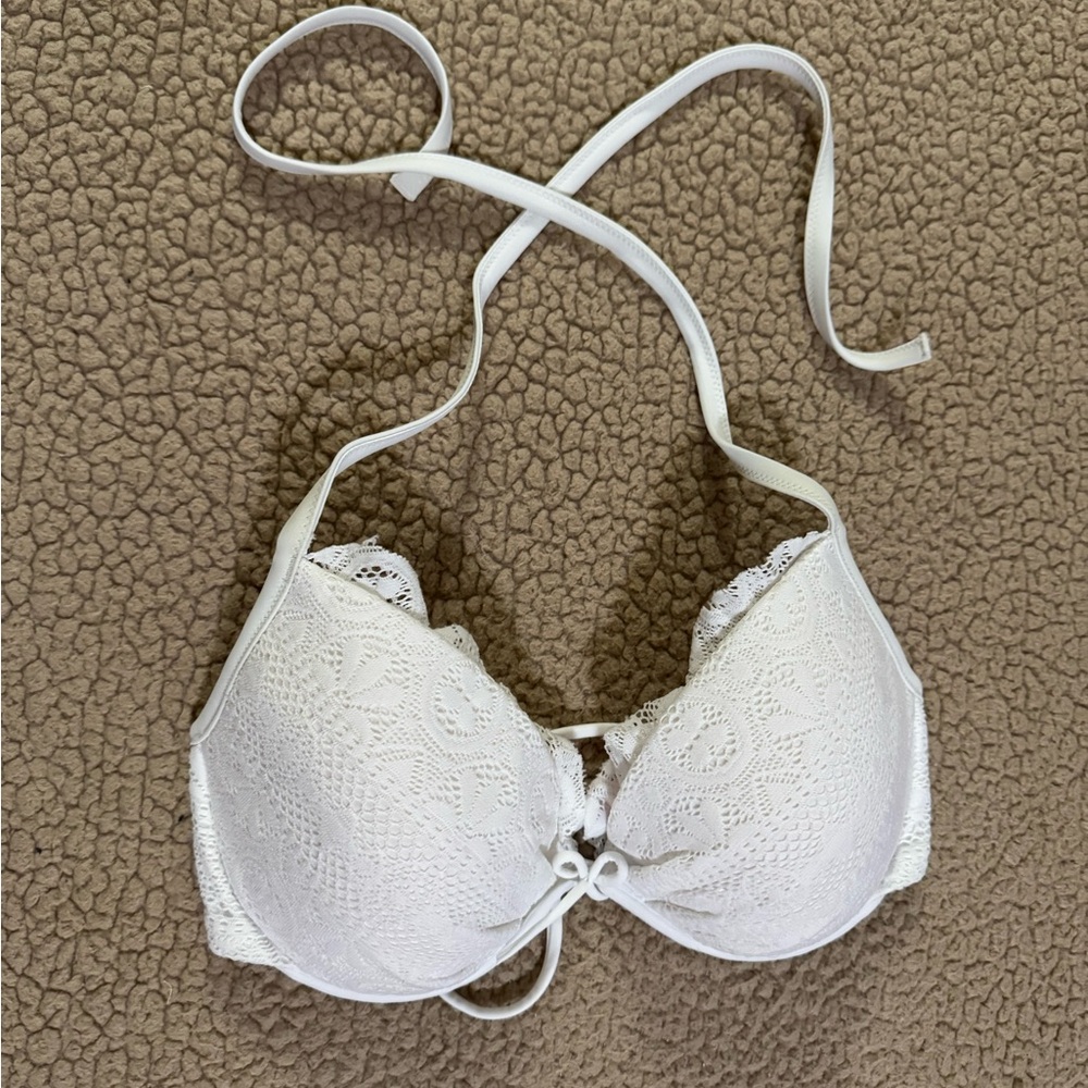PINK Victoria's Secret White Lace Push-Up Bikini Top